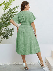 Butterfly Sleeve Surplice Neck Waist Pleated Dress