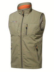 Men's Stand Collar Zip Up Cargo Vest for Outdoor Activities