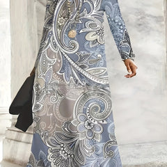 Boho Paisley Print Long Sleeve Maxi Dress