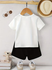 2pcs Bear Graphic Print T-shirt & Shorts Set for Summer