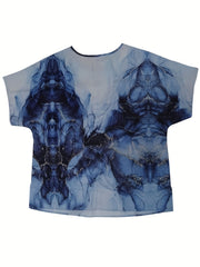 Glitter Marble Print Round Neck Top