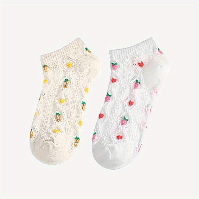 5 Pairs Girls Kids Cartoon Fruit Floral Socks Low Cut Ankle Socks