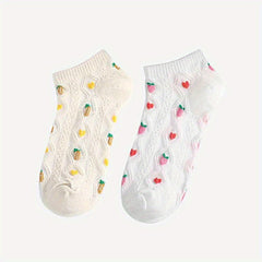 5 Pairs Girls Kids Cartoon Fruit Floral Socks Low Cut Ankle Socks