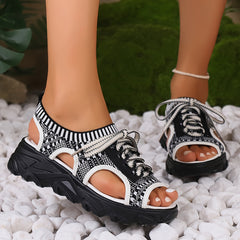 Women's Cutout Breathable Summer Sandals Lace up Lightweight