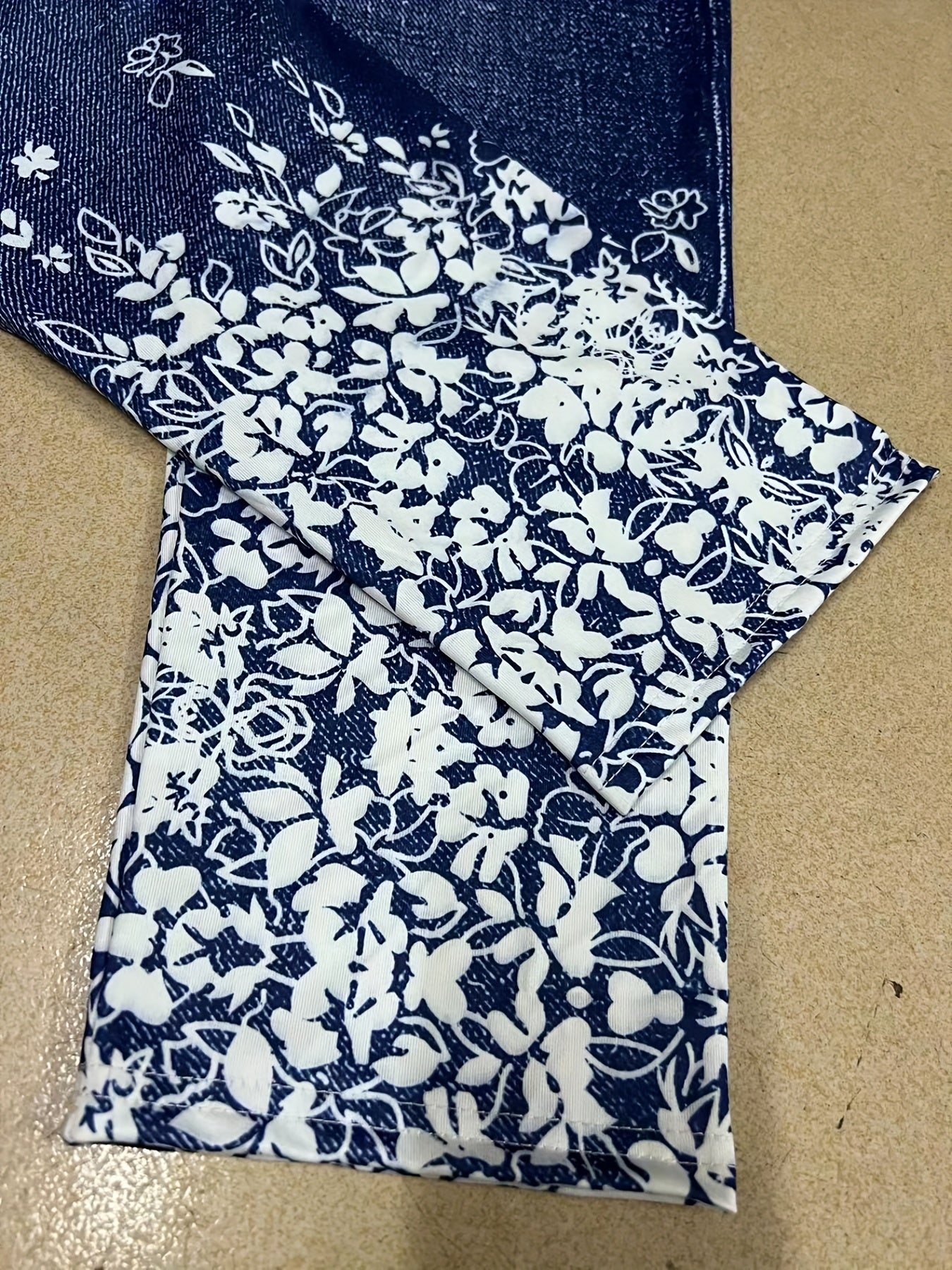 Floral & Denim Print High Rise Plus Leggings