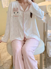 Cartoon Print Pajama Set Long Sleeve Top & Pants Women's Sleepwear