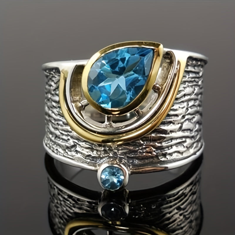 Vintage Style Zircon Finger Ring Inlaid Water Drop Shape Band Jewelry