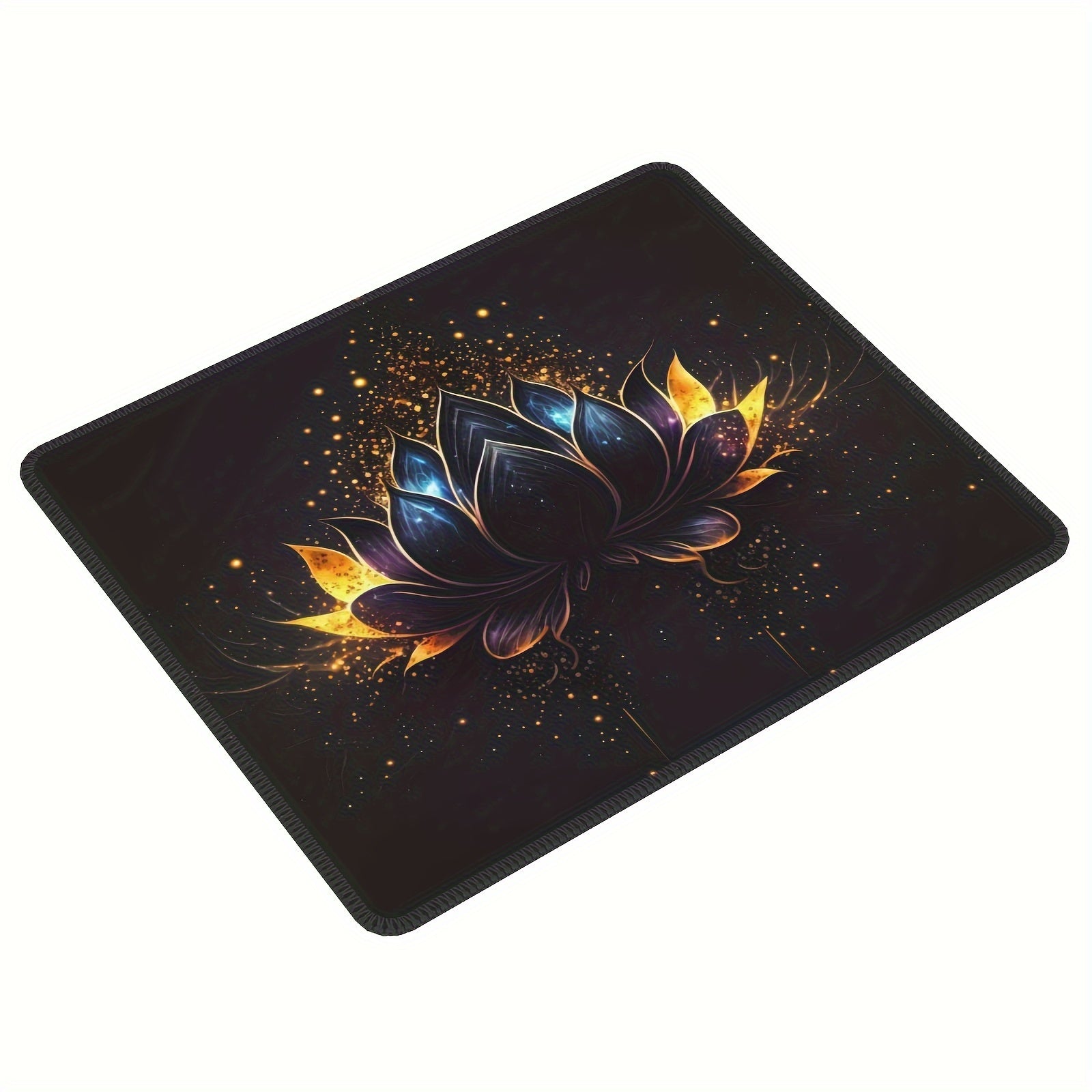 Square Stitched Edge Mousepad Golden Lotus Pattern Office Home Games Desktop