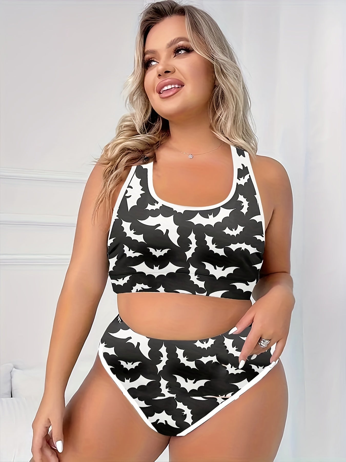 Bat Print Racer Back Padded Sports Bra