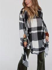 Plaid Round Neck Cover Up Blouse Loose Fit Casual Beachwear Cover Up Shirt