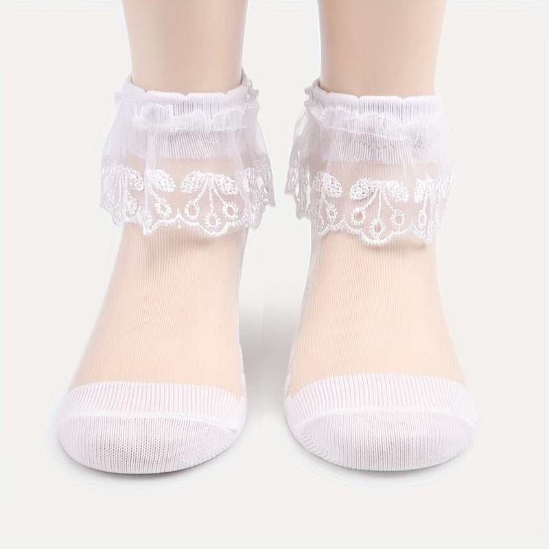3 Pairs Girls Thin Knee High Socks Mesh Breathable Lace Children's Socks