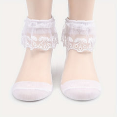 3 Pairs Girls Thin Knee High Socks Mesh Breathable Lace Children's Socks