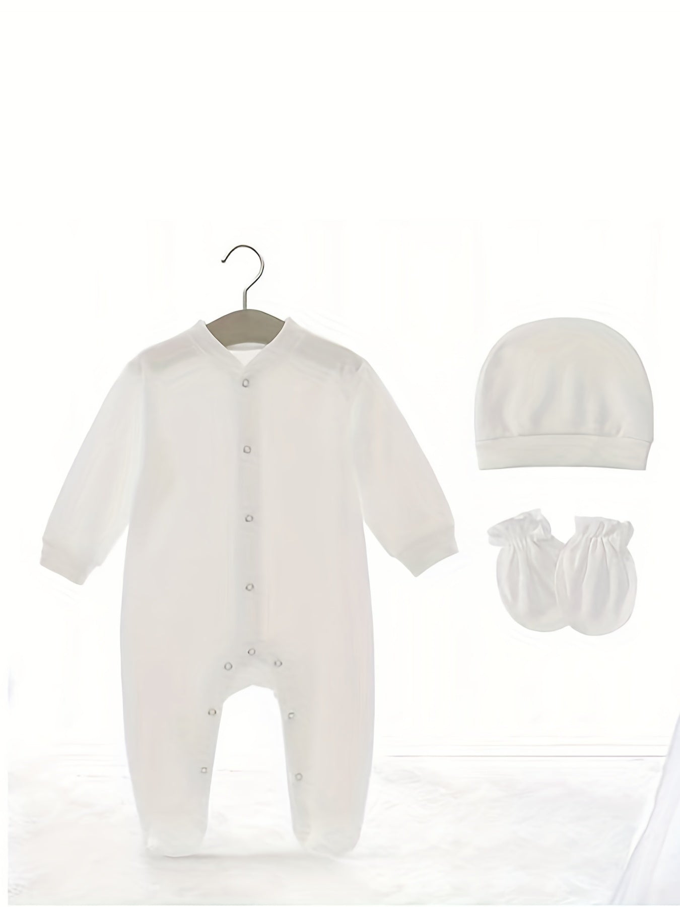 Newborn Cotton Romper Set Baby Long Sleeve Footed Jumpsuit Onesie With Hat