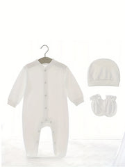 Newborn Cotton Romper Set Baby Long Sleeve Footed Jumpsuit Onesie With Hat