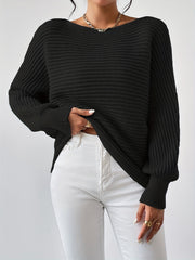 Solid Boat Neck Batwing Sleeve Sweater for Women
