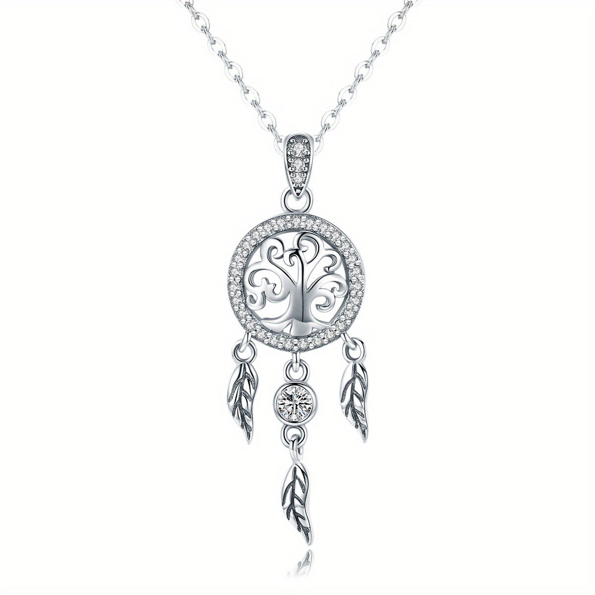 925 Silver Tree Of Life Dream Catcher Pendant Necklace