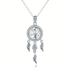 925 Silver Tree Of Life Dream Catcher Pendant Necklace