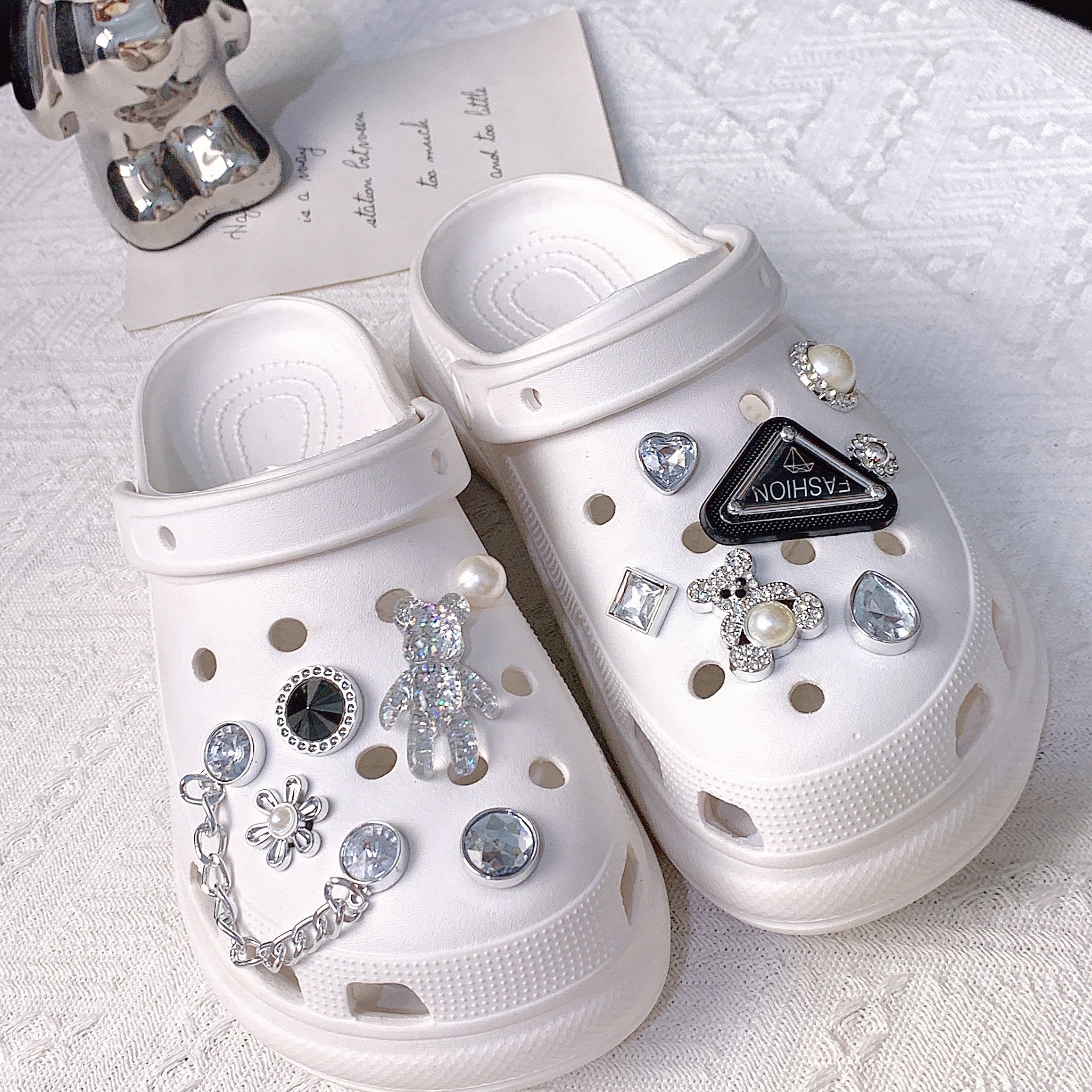 13pcs Shoe Jewelry Rhinestone Chain Bear Triangle Shoe Buckle for Kids Adult