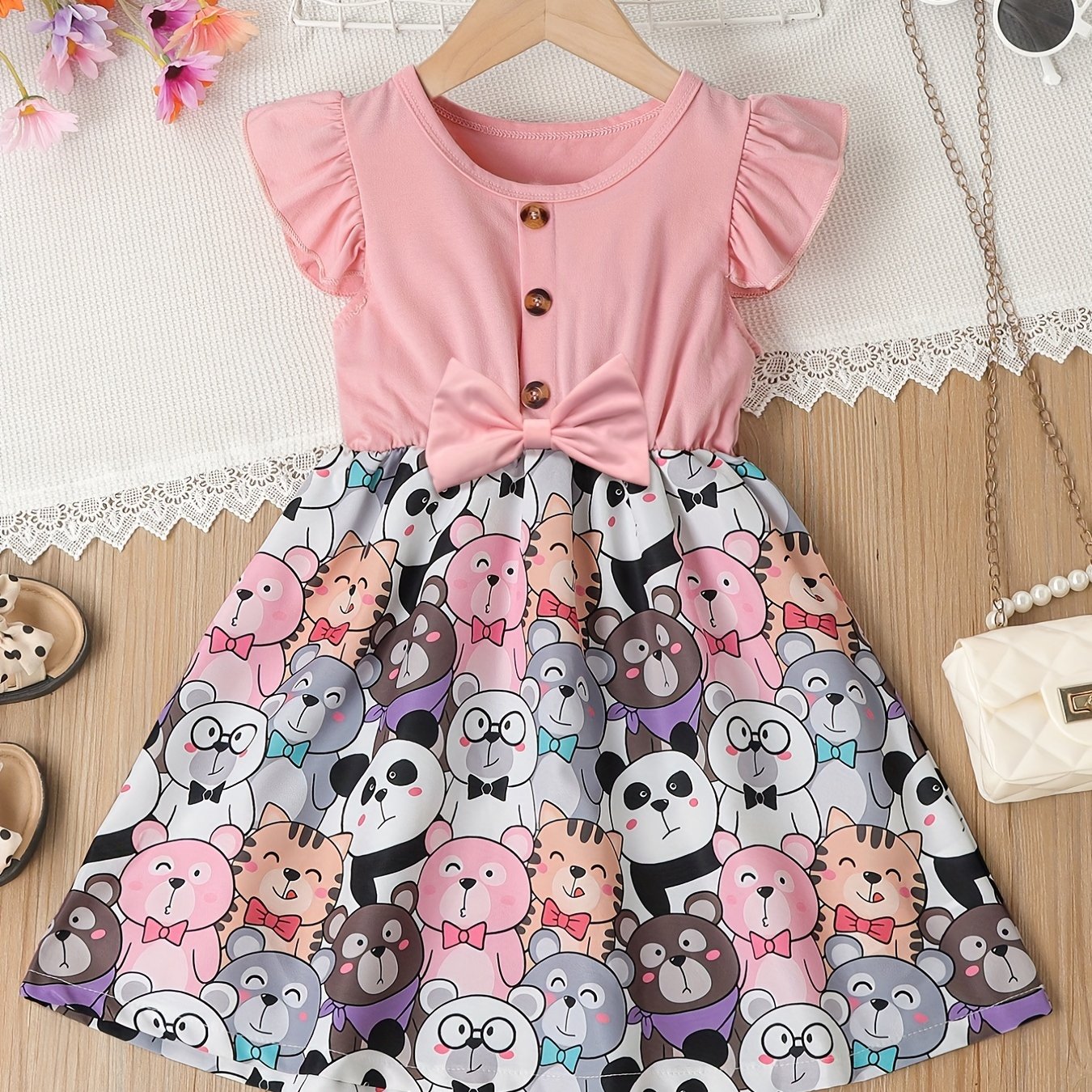 Toddler Girls Ruffle Trim Cartoon Graphic Princess Dress