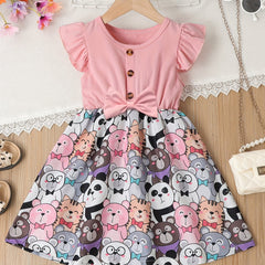Toddler Girls Ruffle Trim Cartoon Graphic Princess Dress