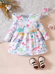 Baby Girl's Cartoon Graphic Long Sleeve Dress
