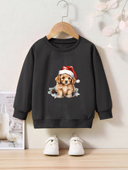 Christmas Dog Print Girls Casual Pullover Sweatshirt Long Sleeve Crew Neck Tops