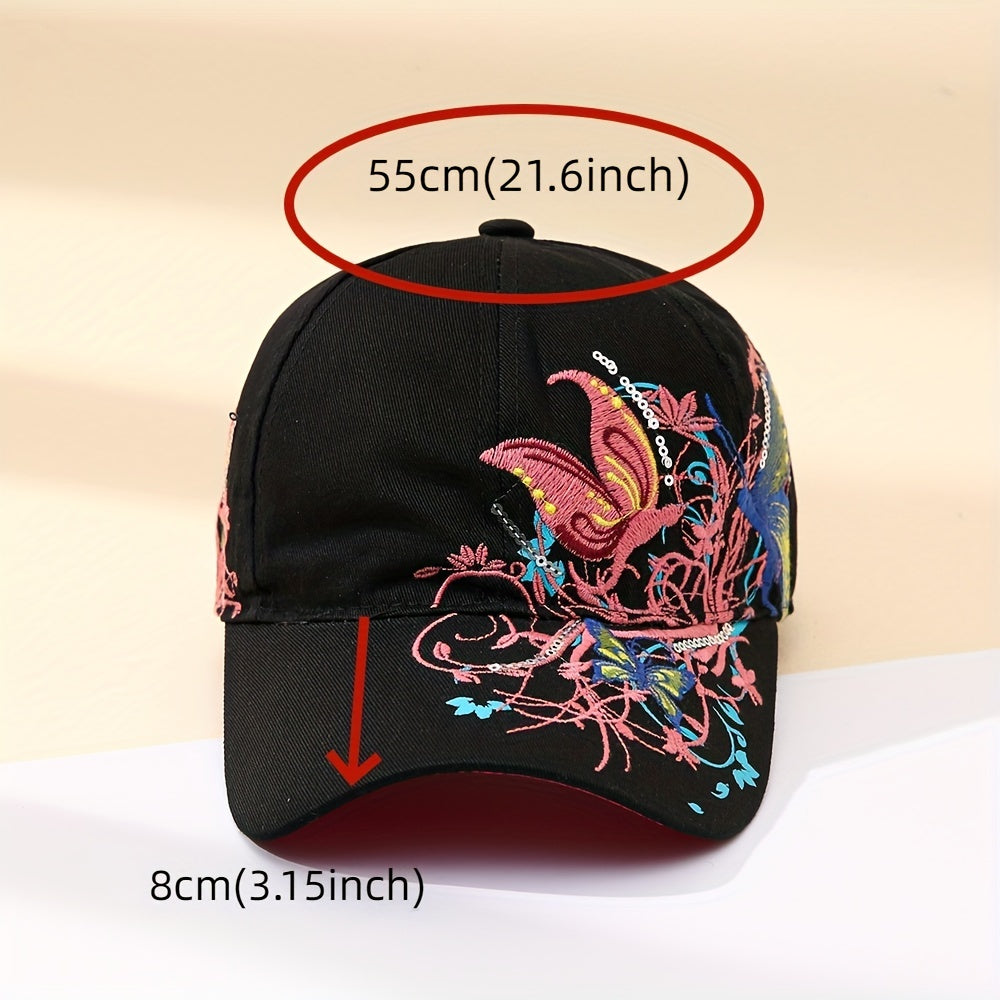 Men's Butterfly Embroidered Peaked Cap Baseball Cap Adjustable Hat