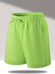 Men's Solid Shorts Pockets Elastic Waist Drawstring Summer Beach Lounge