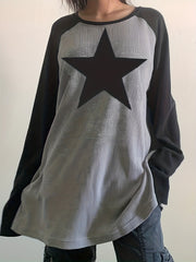 Retro Pentagram Print Long Sleeve Casual Sports T Shirt