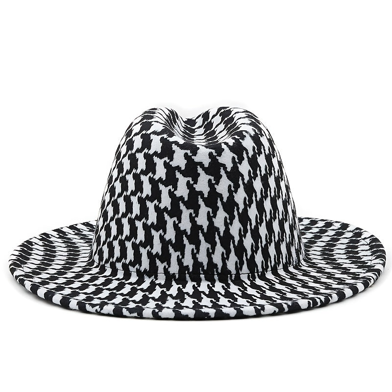 Men's Wide Brim Houndstooth Fedora Sun Hat for Outdoors