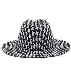 Men's Wide Brim Houndstooth Fedora Sun Hat for Outdoors