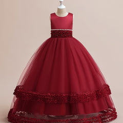 Girls Sleeveless Puffy Princess Dress Lace Trim Tulle Tutu Dress