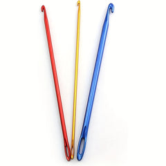 3pcs Afghan Tunisian Aluminum Crochet Hooks Knitting Needle With Eye