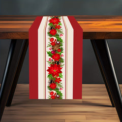 1pc Merry Christmas Table Runner Red Bell Printed Holiday Desktop Decoration