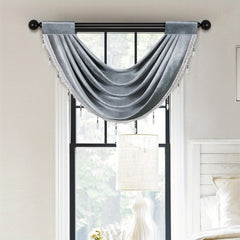 European Style Fleece Window Mantle with Tassel Bead Edge 30x24 Inches