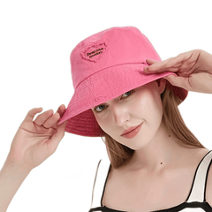 Heart Patch Pink Bucket Hat Washed Casual Lightweight Outdoor Fisherman Cap