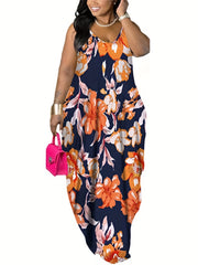 Women's Floral Print V-Neck Maxi Dress