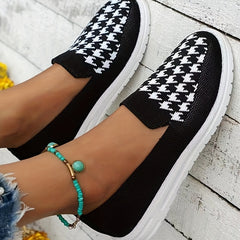 Women's Houndstooth Slip On Low Round Toe Soft Sole Breathable Shoes