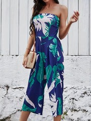 Floral Wide Leg Jumpsuit Backless Tube Jumpsuit