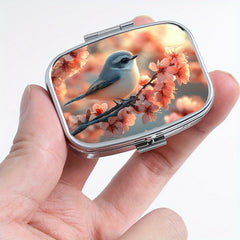 Compact 2 Compartment Pill Organizer with Bird Print