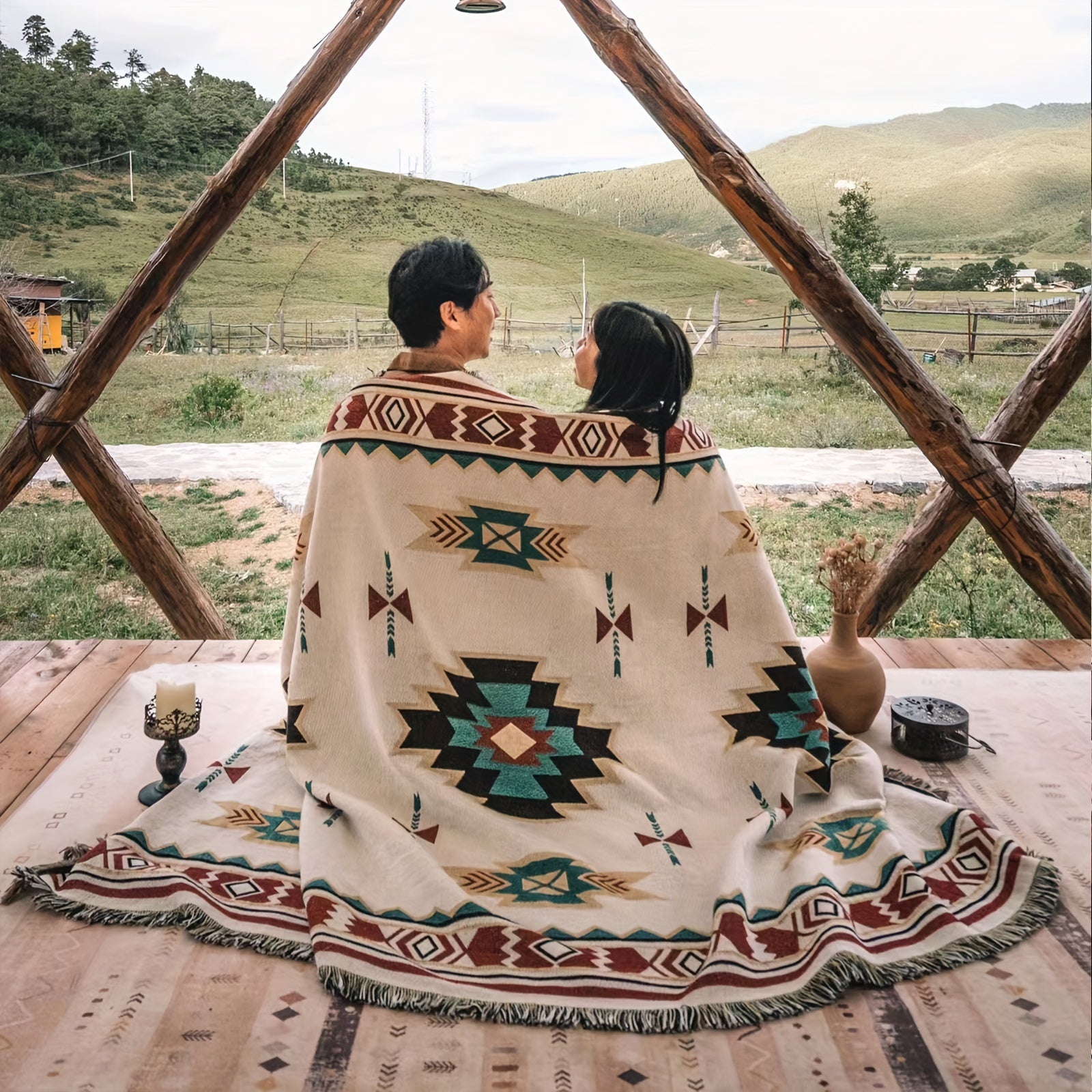 Retro Camping Blanket Outdoor Picnic Tear-Resistant Sofa Blanket