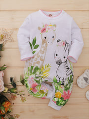 Baby Girls Cotton Long Sleeve Jumpsuit with Floral Print