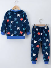 Star Pattern Flannel Pajamas 2pcs Set Thermal PJ Boy's Loungewear