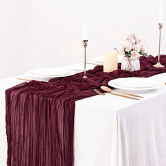 Vintage Burgundy Cheesecloth Table Runner for Weddings and Parties