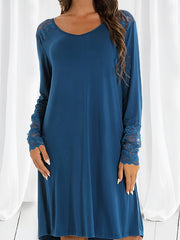 Casual Dress Women's Plus Solid Contrast Lace Long Sleeve Dress