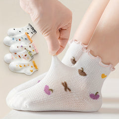5pairs Flower Heart Mesh Lace Crew Socks for Girls
