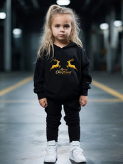 Girls 2pc Cartoon Hooded Sweatshirt & Solid Sweatpants Set