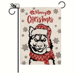 Christmas Garden Flag Husky Dog Xmas Winter Decoration Burlap Double Sided