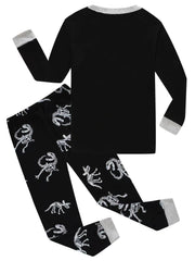 2pcs Dino Skeleton Print Kid's Pajama Set Reflective Pattern Comfy PJ