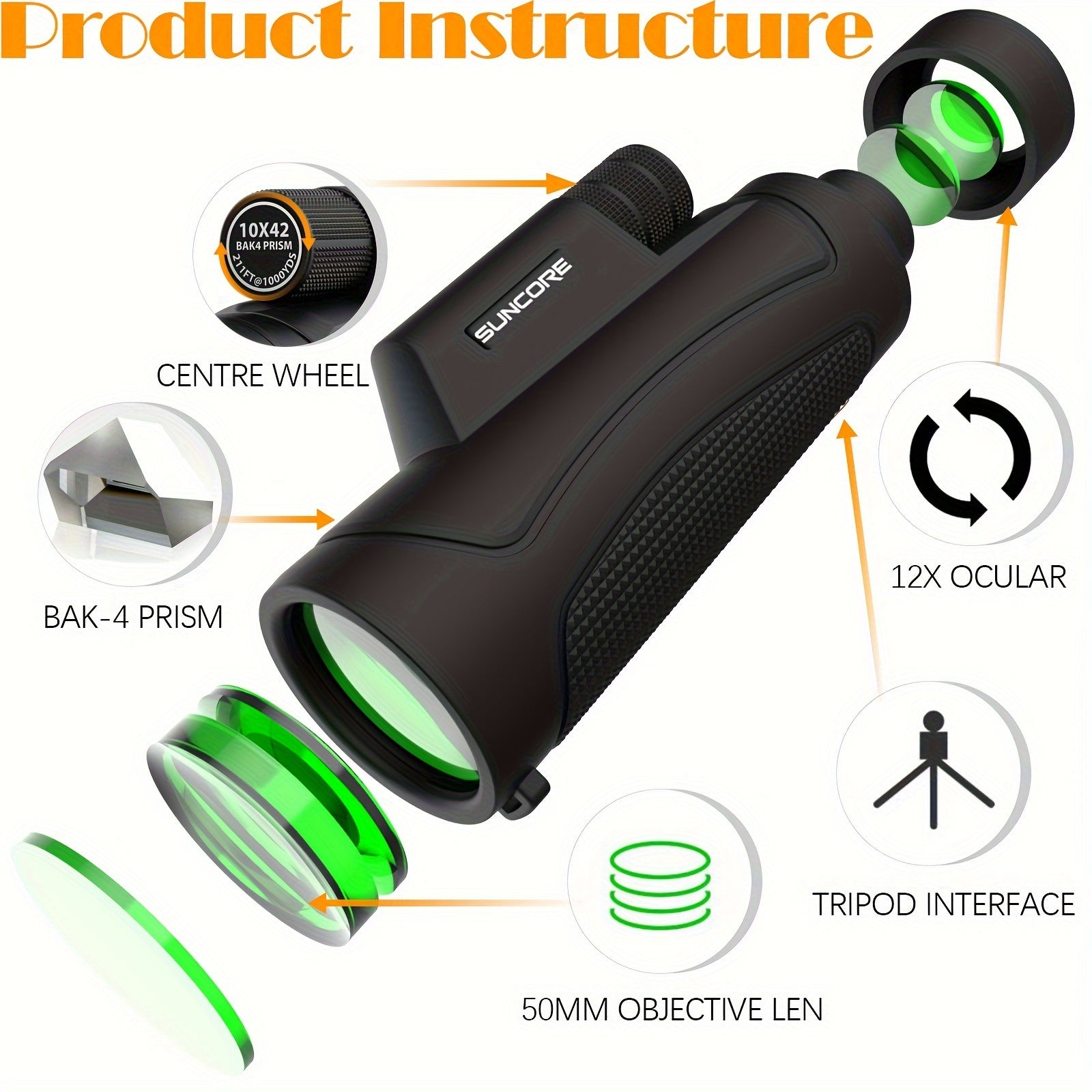 Compact 10x40 Monocular Telescope for Outdoor Camping